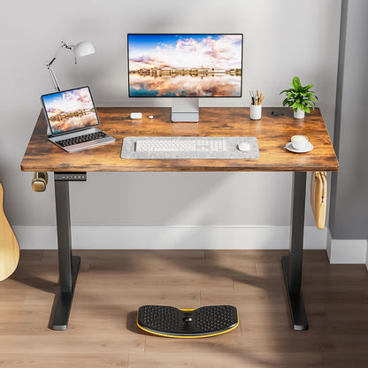 SMUG Standing Desk Adjustable Height, 63x24 Inch Electric Table with 3 Memory Preset & T-Shaped Metal Bracket Modern Computer Workstation with Splice Board for Home Office, Rustic Brown