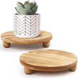 DEAMACE Wood Riser for Decor, 2 Pack Wood Pedestal Stand for Display, Round Wooden Tray for Kitchen Counter, Wooden Pedestal Stand for Plant Pot Indoor DEAMACE