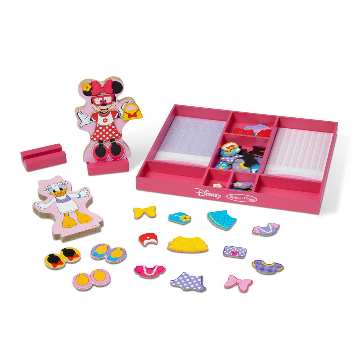 Melissa & Doug Disney Minnie Mouse and Daisy Duck Magnetic Dress-Up Wooden Doll Pretend Play Set (40+ pcs) Minnie Mouse Toys, Disney Dress Up Dolls For Preschoolers And Kids Ages 3+ Melissa & Doug