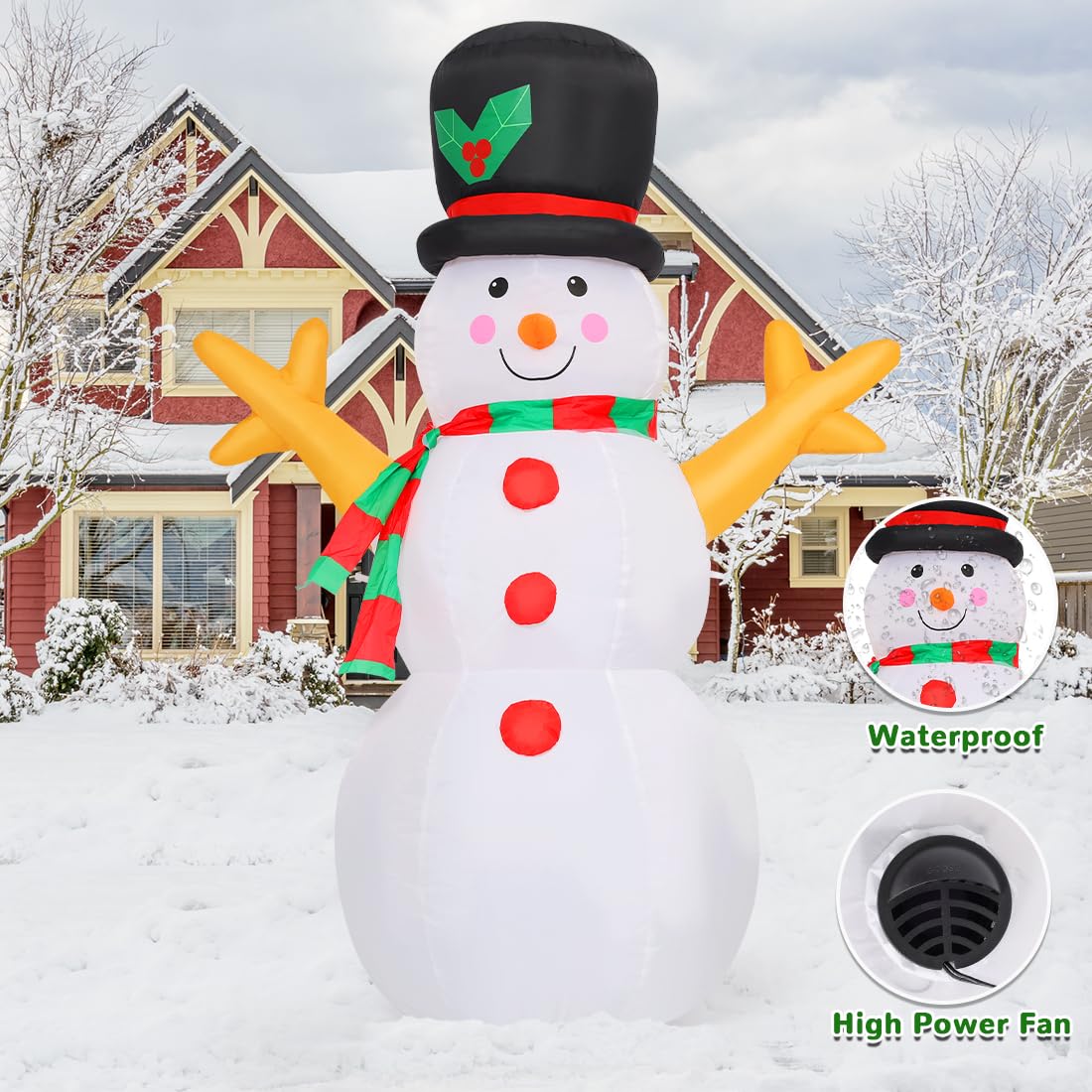 GOOSH 5 FT Christmas Snowman Inflatable Decoration Blow Up Snowman Outdoor Christmas Yard Decoration with Branch Hand Blow Up Holiday Indoor Outdoor Party Garden Yard Decoration GOOSH