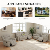 Anthato Corduroy Recliner Sofa Set, Manual Reclining Sofa Loveseat Chair Set with Cup Holders/Coffee Table, Comfy Fabric Recliner Couches, Living Room Furniture Sets for Home, Office (Beige, 3PCS Set) Anthato