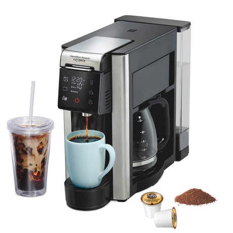 Hamilton Beach FlexBrew Advanced 5-in-1 Programmable 12 Cup Drip and Single Serve Hot & Iced Coffee Maker with Movable 60 oz. Water Reservoir, Use Pod Packs and Grounds, Fast Brewing, Black (49924) Hamilton Beach