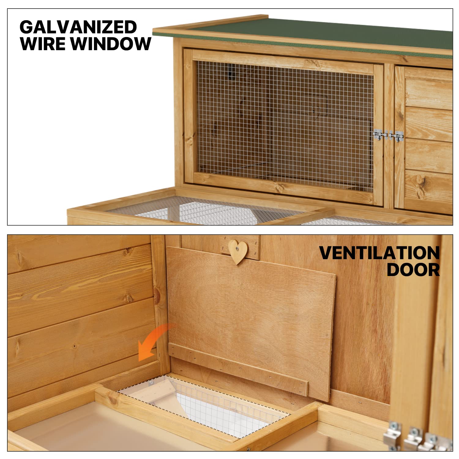 MoNiBloom 2-Level Chicken Coop with Run and Ventilated Wood Hen House - Spacious 47 x 35 x 35.5 inches Small Animal House with Removable Tray, Ramp, and Asphalt Roof for Hens, Quail, and Bunn - WoodArtSupply