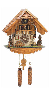 Trenkle Quartz Cuckoo Clock Black Forest House with Moving Wood Chopper and Mill Wheel, with Music TU 498 QMT HZZG Trenkle