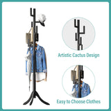 Vriccc Black Coat Rack Freestanding, Bamboo Cactus Coat Tree, Adjustable Height Wooden Coat Stand with 6 Hooks, kids coat rack, Used In The Bedroom Living Room, Office To Hang Clothes, Hats, Bags Vriccc