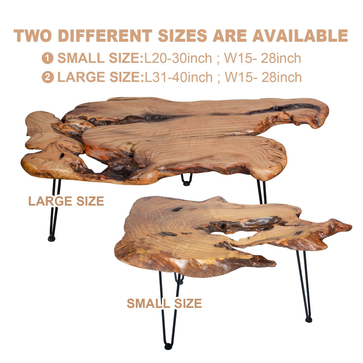 BTEOBFY Natural Wood Edge Contemporary Coffee Cocktail Table, Live Edge Coffee Table,Living Room Coffee Table with Clear Lacquer Finish and Metal Hairpin Legs,Unique Desktop BTEOBFY