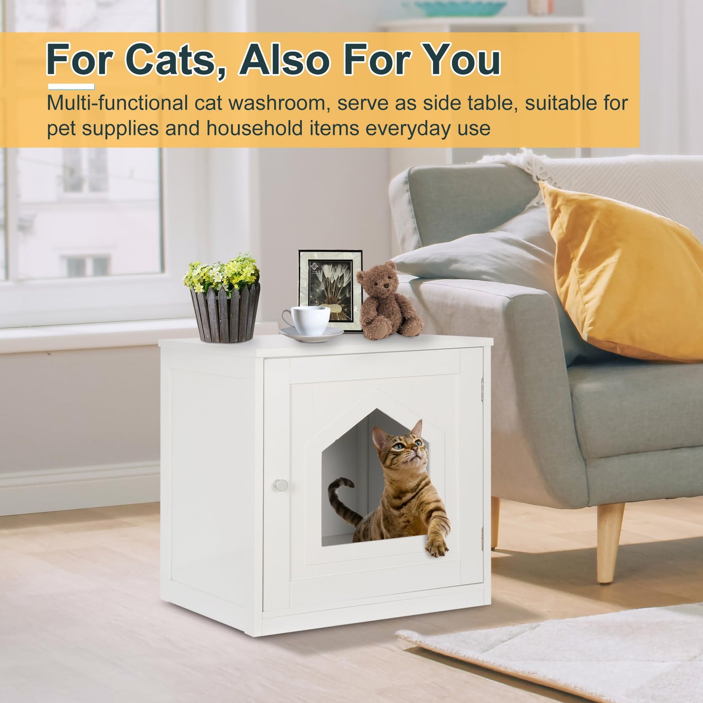 Epetlover Cat Litter Box Enclosure Furniture Hidden for Indoor Cats Decorative Wooden Pet House Kitty Washroom with Vent Holes, White