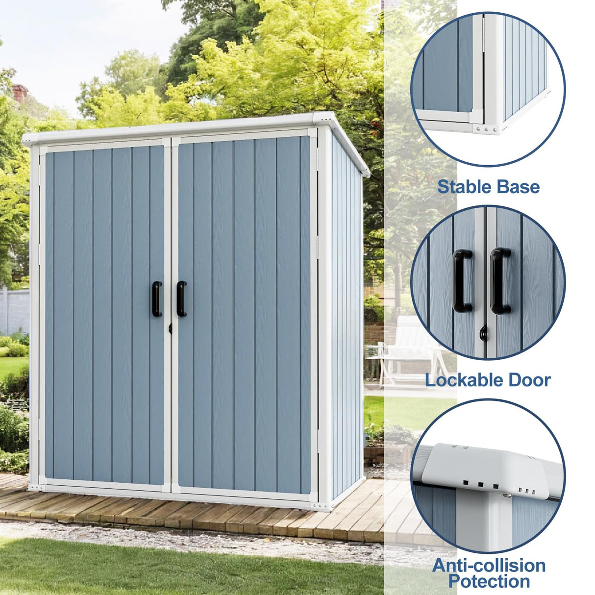 Outdoor Storage Shed, 5x3FT Resin Shed with Floor and Lockable Doors, 80 Cu.Ft Waterproof Patio Storage Cabinet, Plastic Construction for Outdoor Storage Breezestival