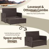 LDAILY Moccha Outdoor Daybed, Wicker Loveseat Sofa Set with 4-Postion Adjustable Backrest, Storage Ottoman, Cushions, Rattan Double Bed Lounger, Patio Furniture Set (Red) LDAILY