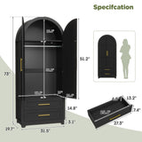 Maupvit Wardrobe Closet, Modern Armoire Wardrobe Closet with 2 Drawers and Arched Doors, 73" Tall Wooden Bedroom Armoires with Shelves and Hanging Rod, Black Maupvit