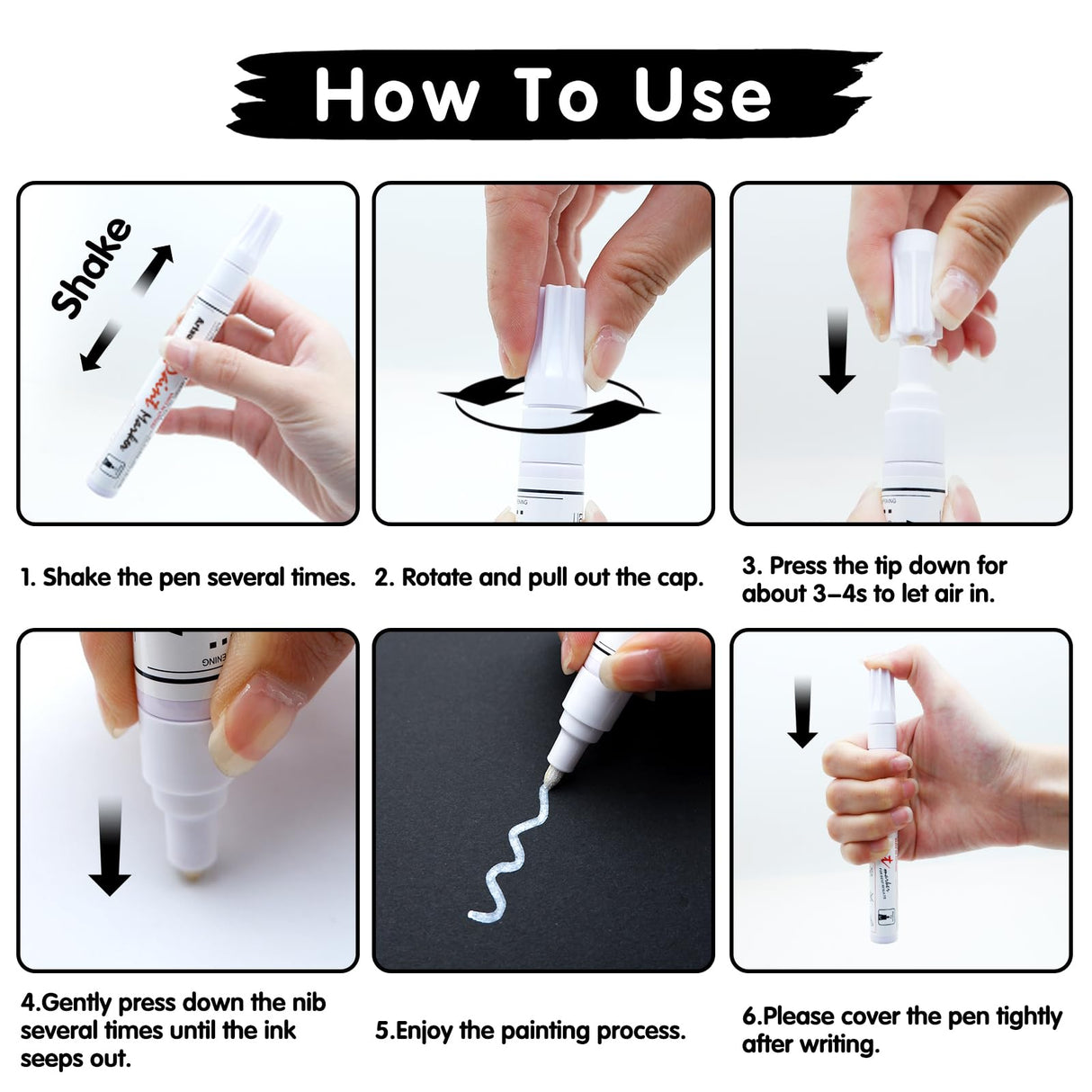 Artsunlvy White Paint Pens marking pens Permanent Markers - 2 Pack Oil Based Waterproof Markers for Tire, Rubber,Wood, Rocks, Metal, Canvas,Plastic, Dark Surface,Craft office Supplies,Medium Point Artsunlvy