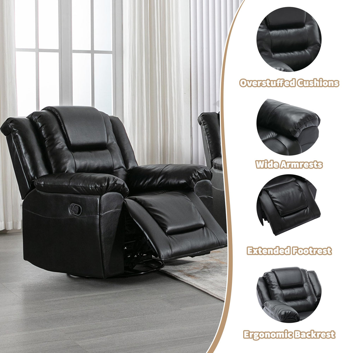 3 Seater Home Theater Recliner Manual Recliner Chair with Two Built in Cup Holders for Living Room,Bedroom, Black Generic