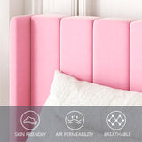 Gruwans Twin Size Bed Frames with Wingback Headboard Easy Assemnly Platform Bedframe, Sturdy Wooden Slat Support No Box Spring Needed, Pink Velvet Gruwans