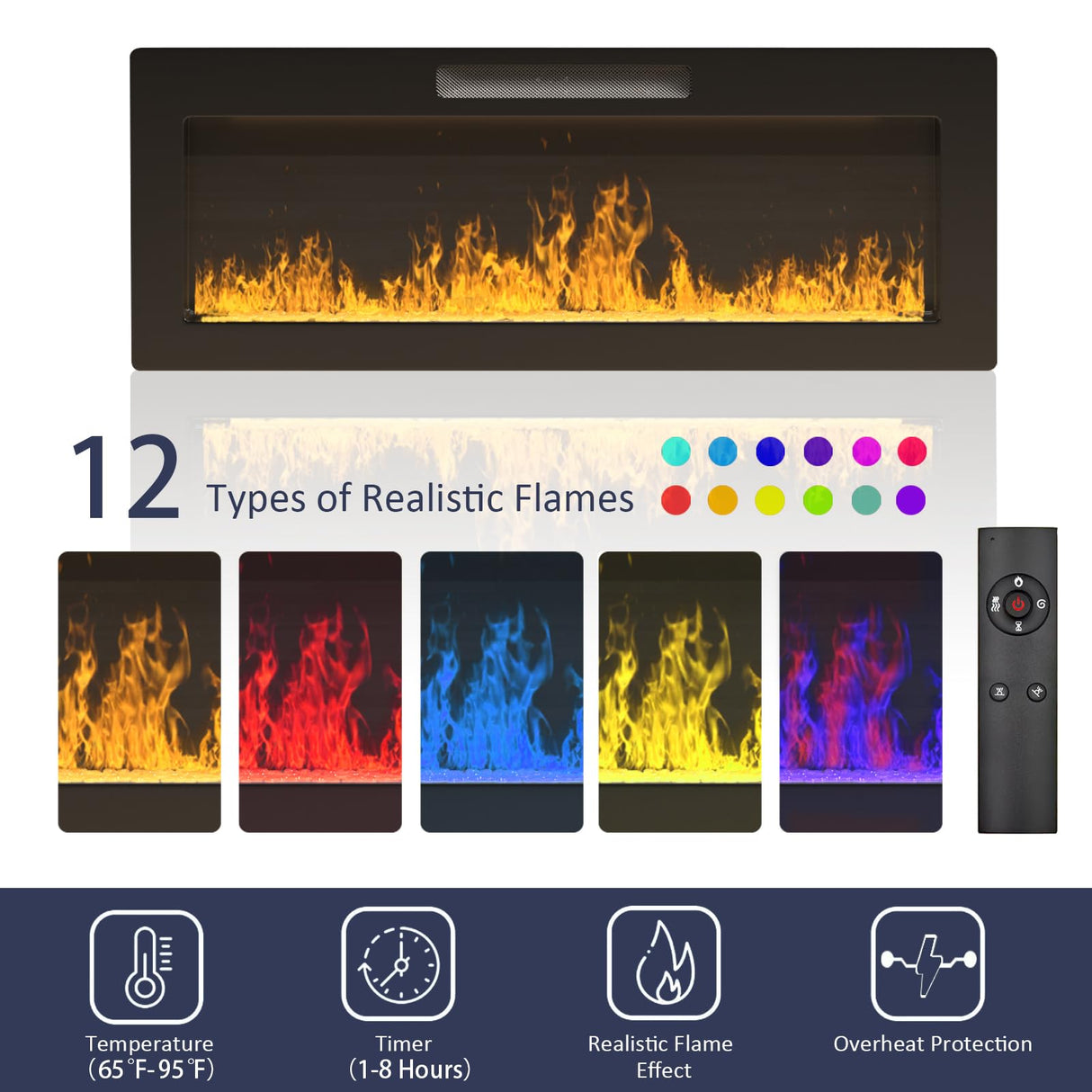 TV Stand with Fireplace - 70 Inch Modern Electric Entertainment Center, 36" LED Fireplace for Living Room, White, Up to 80" TVs VENDORZ