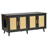 VEVOR Cat Litter Box Enclosure for 2 Cats, Litter Box Furniture Hidden with Rattan Decorated Doors, Wooden Cat Box Cabinet Fit Most of Litter Box, 47.2" L x 19.7" W x 21.7" H, Black VEVOR