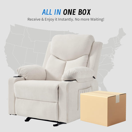 Sftaiyou Manual Rocker Recliner Chair for Adults with Vibration Massage,Glider Rocking Recliner Chairs for Living Room Bedroom Overstuffed Soft Reclining Sofa Chair with Pockets and Cup Holds (Beige) Sftaiyou