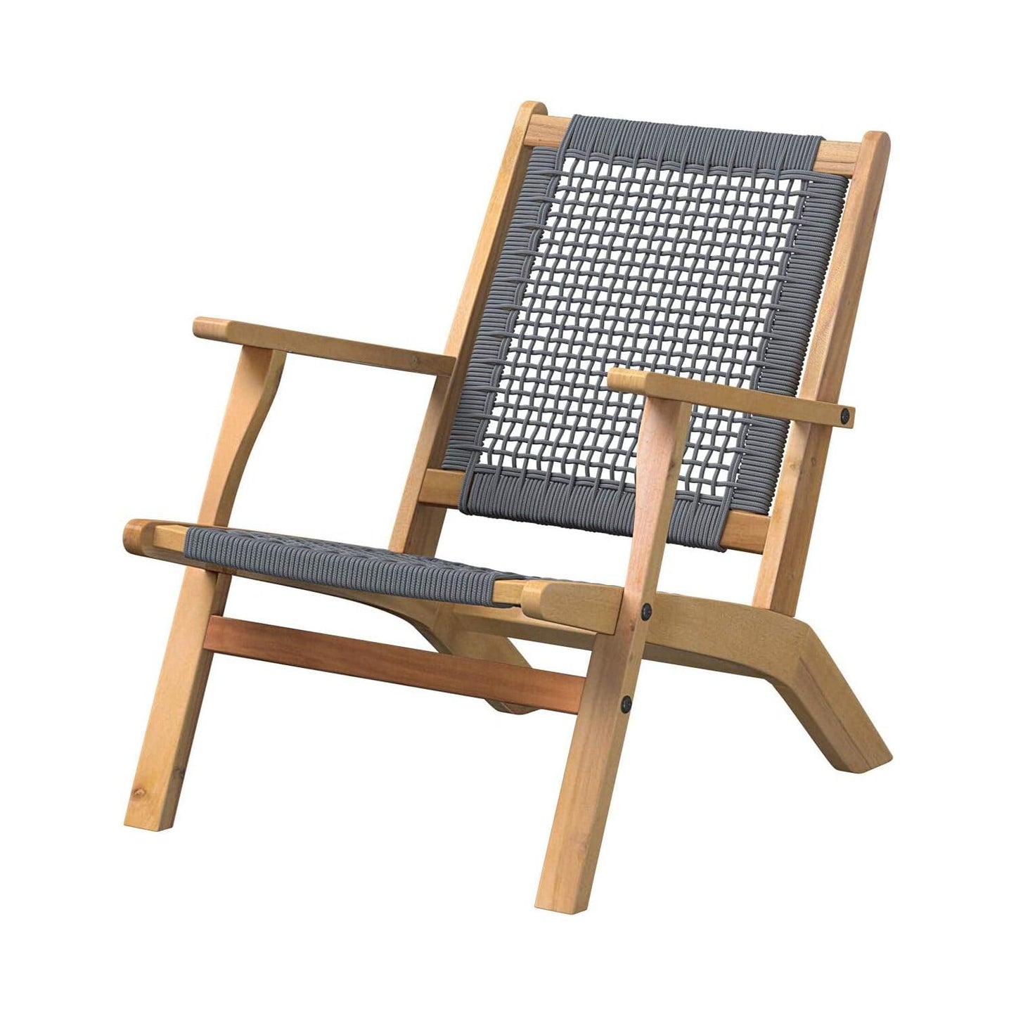 Patio Sense 63635 Vega Natural Stain Outdoor Chair Acacia Wood Construction Woven Web Seat Mid Century Design Comfortable Reclining Armchair Patio Lawn Garden Backyard Deck - Gray Cording - WoodArtSupply