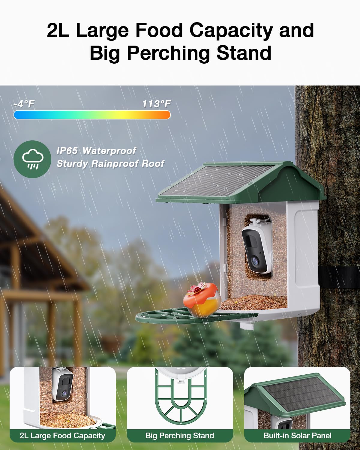 HARYMOR Bird Feeder with Camera Supports AI Identify Bird Species, 2K Live Video, Bird Arrival Alert, Solar Powered, Bird House Camera Wireless Outdoor with Mini Hummingbird Feeder for Watching Birds HARYMOR
