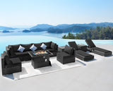 NICESOUL 11 Piece Outdoor Patio Conversation Set with Fire Pit Natural Gas/Propane, 29.3'' High Back Sectional Furniture w/Chaise Lounge, Deep Large Seating Sofa Couch, 2 Color Cushion Black & Gray NICESOUL