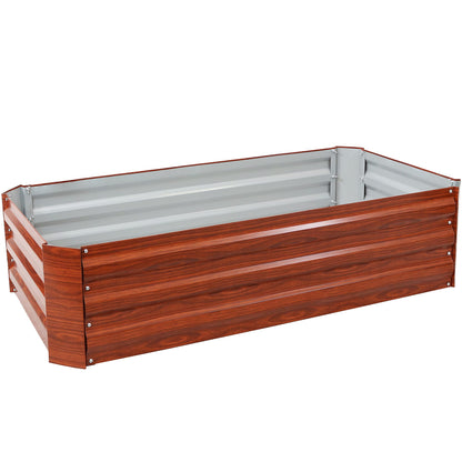 Sunnydaze 48-Inch Galvanized Steel Outdoor Raised Garden Bed - Rectangle Planter for Vegetables and Flowers - Woodgrain - WoodArtSupply