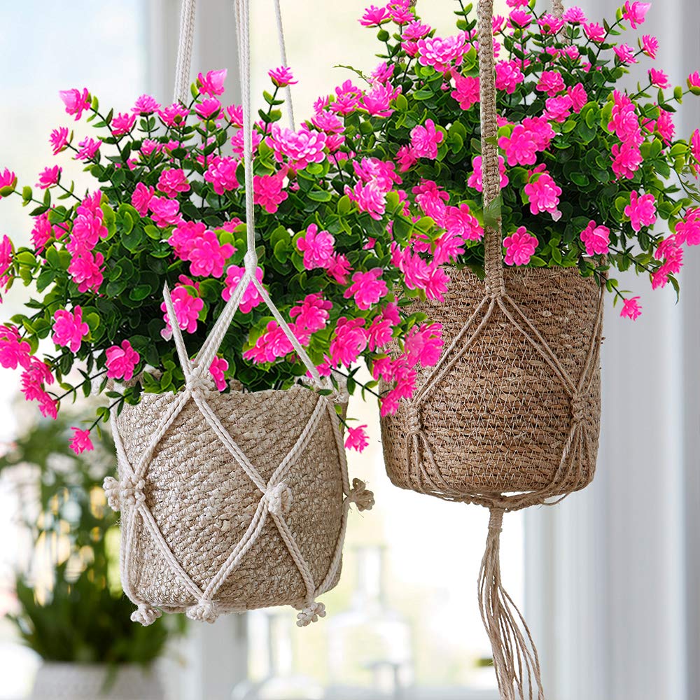 Grunyia 10 Bundles Artificial Fake Flowers, Faux Outdoor Plastic Plants UV Resistant Shrubs Outside Indoor Decorations (Pink-Eucalyptus) Grunyia