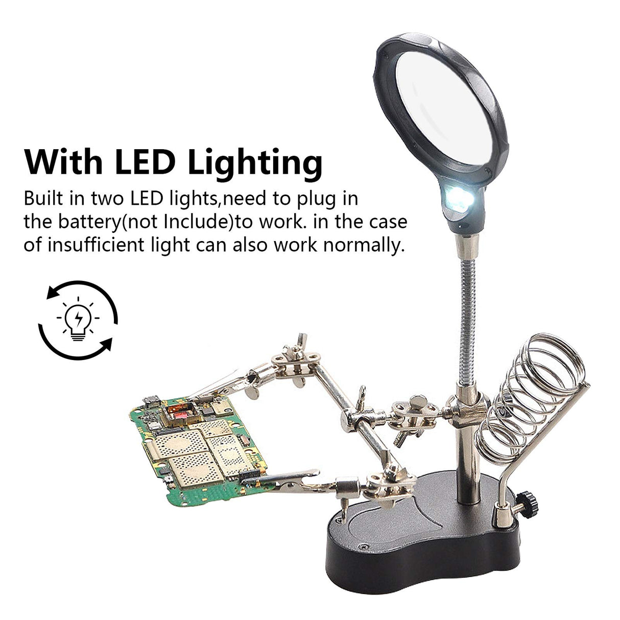 LXIANGN Led Light Helping Hands Soldering Magnifier Station Professional 3.5X 12X Magnifying Glass Stand with Alligator Clips for Soldering, Crafting and Inspecting Micro Objects LXIANGN