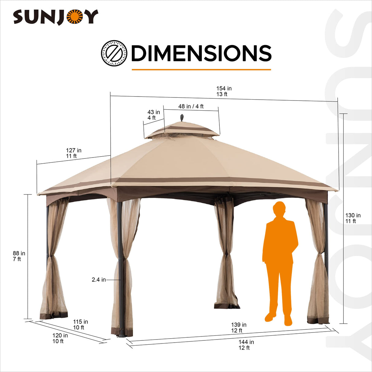 Sunjoy Pendleton 10.5 x 13 ft. 2-Tier Steel Gazebo, Tan & Brown Sunjoy