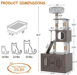 66.9-Inch Cat Tree with Litter Box Enclosure, Cat Tower with Multiple Platforms, Cats Houses for Indoor Cats Include Scratching Posts, Perch, Caves Amenitlif