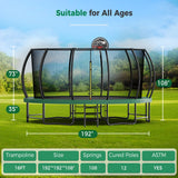 Tatub 16FT Upgrade Trampoline for Kids and Adults, Outdoor Recreational Trampolines with Basketball Hoop & Enclosure Net, Curved Poles & Storage Bag, Pumpkin Trampoline Capacity for 6-8, Green Tatub