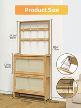 Maiproo Bamboo Shoe Cabinet Rattan with Hanging Rack Hidden Shoe Storage Cabinet Narrow Wood Freestanding Organizer with 2 Flip Drawers Adjustable Panel for Entryway Hallway Light Brown Maiproo