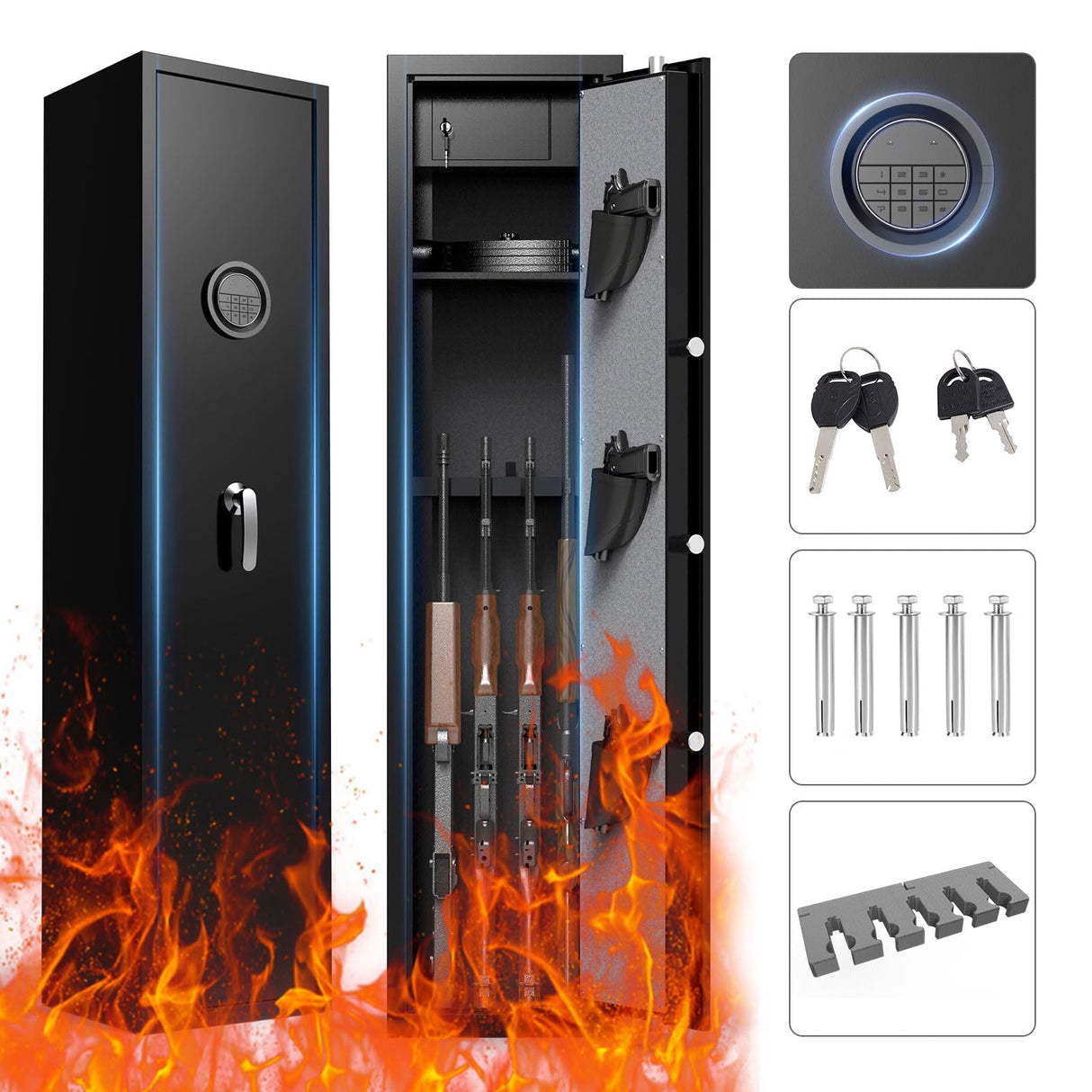 HEANVO 5 - Gun Safe Rifle, Long Gun Safe for Home Rifle and Pistols, Gun Safes & Cabinets with Drawer and Removable Shelf, Cabinet with Mute Function, Rifle Safe with LED Light HEANVO