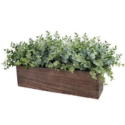 Winlyn 14" Artificial Eucalyptus in Rectangular Wood Planter Box Faux Plants Arrangement Centerpiece Wooden Potted Eucalyptus Plant for Farmhouse Wedding Dining Table Centerpiece Greenery Man - WoodArtSupply