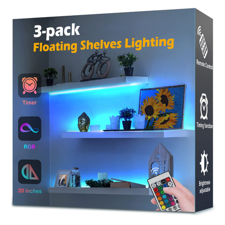 3-Pack Shelf Lights, Upgrade Battery Operated 20inch Led Strip Lights with Remote, Color Change with Timer Floating Shelves LED Wall Lights, DIY Led Lights for Bedroom, Kitchen, Indoor Room Decor Little Joke