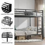HKOLIE Full Over Full Bunk Bed, Metal Bunk Bed Frame Heavy Duty Bunk Beds Loft Bed Frame with Ladder and Guardrail Metal Slats No Box Spring Required for Adults Teens, Black HKOLIE