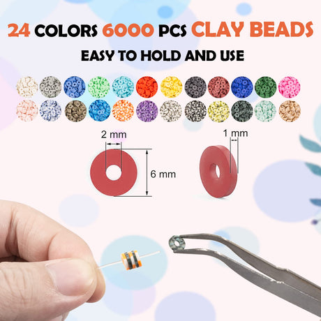Lynnmos Clay Beads 8000 Pcs 2 Boxes Bracelet Making Kit - 24 Colors Polymer Clay Beads for Bracelet Making Set - Heishi Disc Beads for Jewelry Making kit with Charms and Gift Pack for Girls Lynnmos