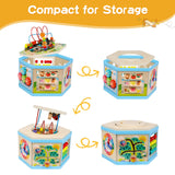 Wooden Activity Cube 9-in-1 Montessori Toys for 1+ Year Old Boys Girls Educational Learning Toys for Toddlers Age 1-2 One Year Old First Birthday Gift Bead Maze Magnetic Trains Track Shape Sorter FOPNETS