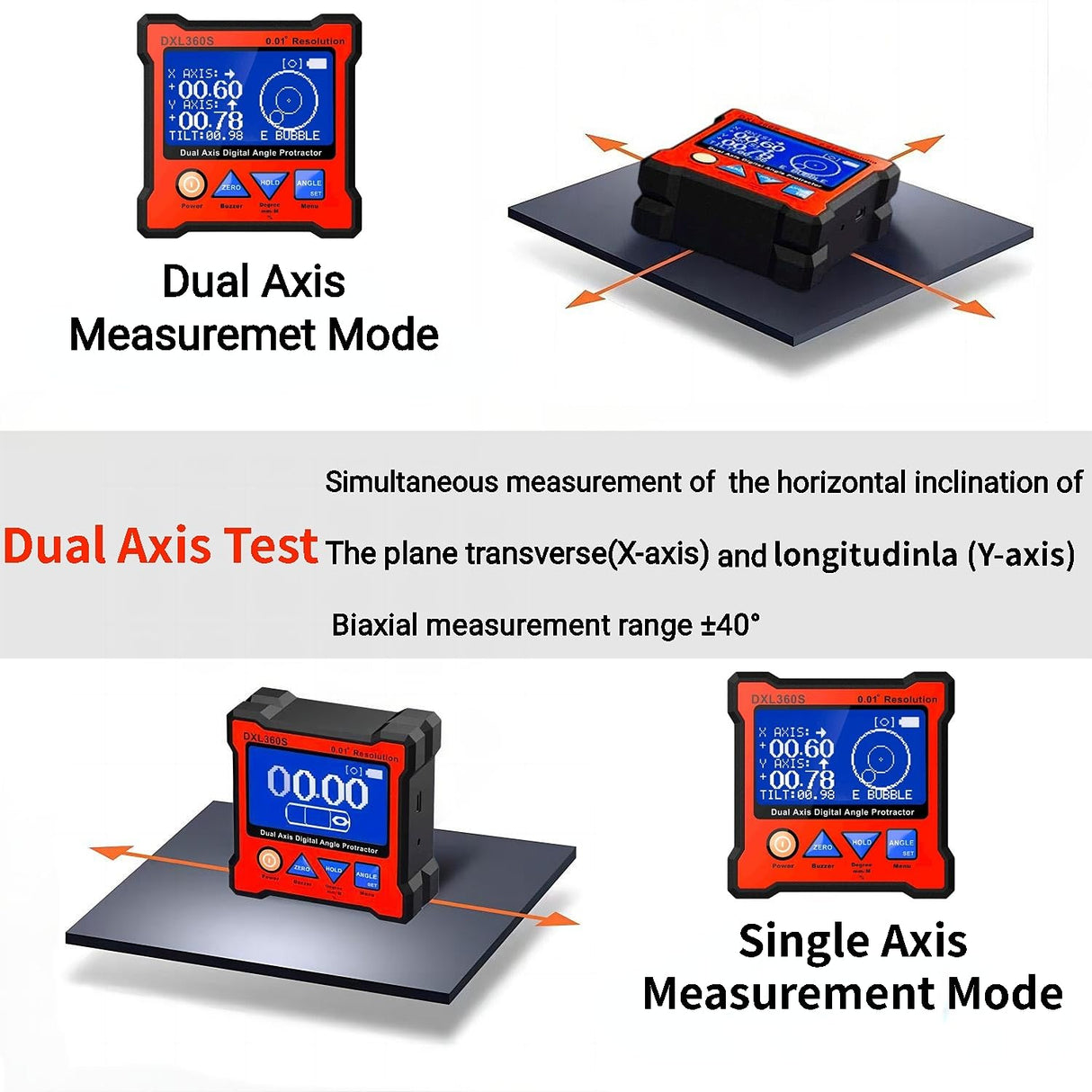 Digital Angle Finder Protractor DXL360S GYRO & Gravity 2 in 1 LCD Meter Magnetic Electronic Angle Gauge Dual Axis Level Box 0.01° Resolution Inclinometer with Backlight Woodworking Measuring Tool DLNLIY
