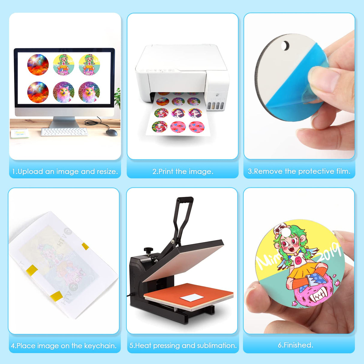 HTVRONT Sublimation Keychain Blanks Bulk - 120Pcs Sublimation Blanks Keychain with Blue Protective Film - MDF Round Keychain with Tassels - Heat Transfer Keychain Blanks Double Sided HTVRONT