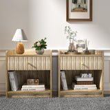 Nidouillet Nightstands Set of 2, Bedside Tables with Drawer, Night Stand Bed Side End Table with Open Storage for Farmhouse Bedroom Living Room Small Space Nidouillet