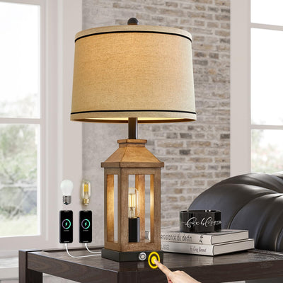 G-SAFAVA 23.75" Farmhouse Table Lamps Set USB A+C Charging Ports 3-Way Dimmable Touch Control Lamp Nightlight Vintage Modern Lamp for Living Room Bedroom with 2 Light Sources (2 Bulbs Included)