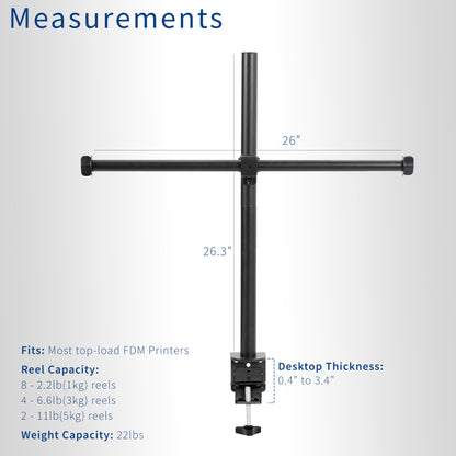 VIVO Clamp-on Steel Filament Holder for 3D Printer, Height Adjustable Spool Support, Holds up to 8 Standard Reels, Black, STAND-3DRH - WoodArtSupply