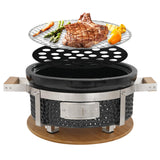 AUPLEX Yakitori Ceramic Charcoal Grill, Japanese Style Tabletop BBQ With Bamboo Heat Shield For Indoor/Outdoor, Round, DIA-14” AUPLEX