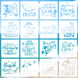 16pcs Beach Theme Stencils for Painting, 8in Reusable Plastic Ocean Stencils Perfect for DIY Summer Beach Art on Wood Fabric and Walls Tinoaly