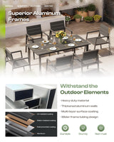 Oasbira Outdoor Patio Dining Table Sets 7-Piece Aluminum and HDPS All-Weather Table and Chairs with Umbrella Hole, Patio Modern Furniture Sets for Garden, Backyard (Charcoal) Oasbira