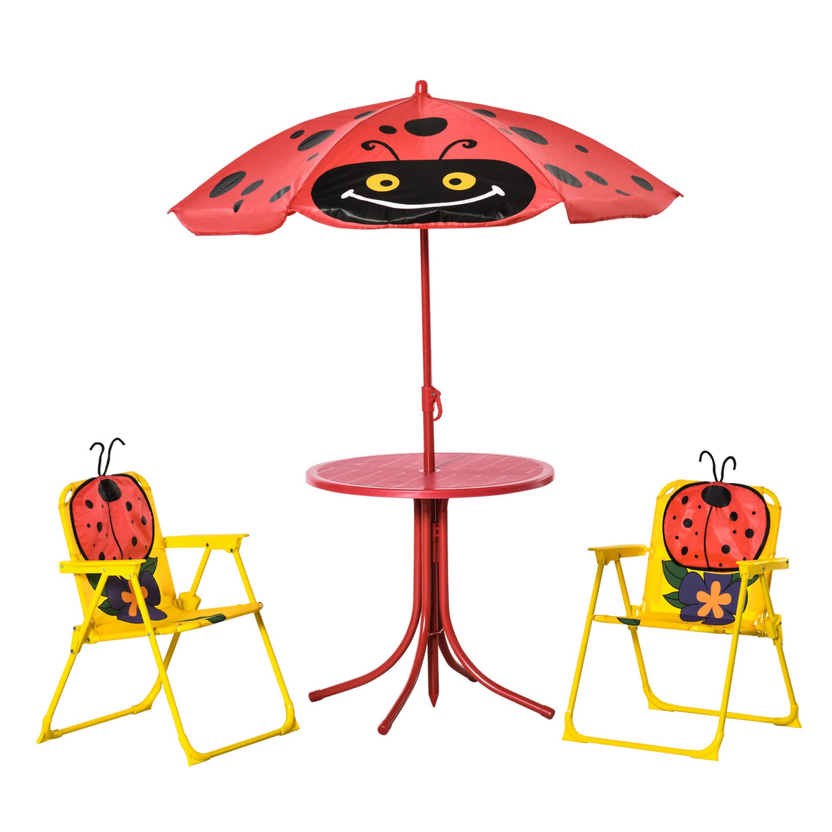 Outsunny Kids Table and Chair Set, Outdoor Folding Garden Furniture, Picnic Table for Patio Backyard, with Removable & Height Adjustable Sun Umbrella, Aged 3-6 Years Old, Red Outsunny