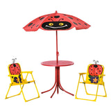 Outsunny Kids Table and Chair Set, Outdoor Folding Garden Furniture, Picnic Table for Patio Backyard, with Removable & Height Adjustable Sun Umbrella, Aged 3-6 Years Old, Red Outsunny