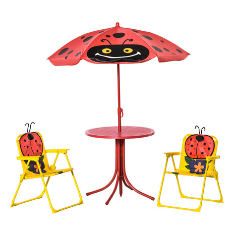 Outsunny Kids Table and Chair Set, Outdoor Folding Garden Furniture, Picnic Table for Patio Backyard, with Removable & Height Adjustable Sun Umbrella, Aged 3-6 Years Old, Red Outsunny