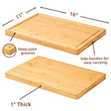 Bamboo Wood Cutting Boards for Kitchen, 1" Thick Charcuterie Boards, Butcher Block with Juice Grooves & Handles Allsum