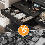 Vabches Makeup Vanity with Mirror and 10 Lights, Big Vanity with 3 Storage Compartments & Power Outlets, Vintage Vanity Set with Large Drawer and Cabinet, 39.8inch, Black Vabches