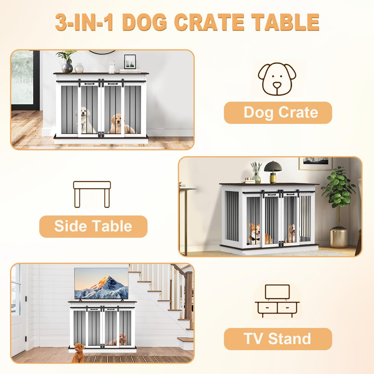 RQZ Double Dog Crate Furniture for 2 Dogs Heavy Duty Wood Dog Cage Table with 2 Sliding Doors and Removable Divider Large Wooden Dog Kennel Indoor for Medium Large Dogs (46.4" L x 23.4" W x 35.0" H) RQZ